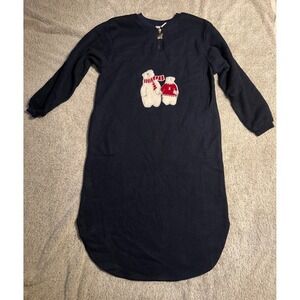 Arizona Jean Company Navy Fleece Polar Bear Quarter Zip Nightgown Small Pockets